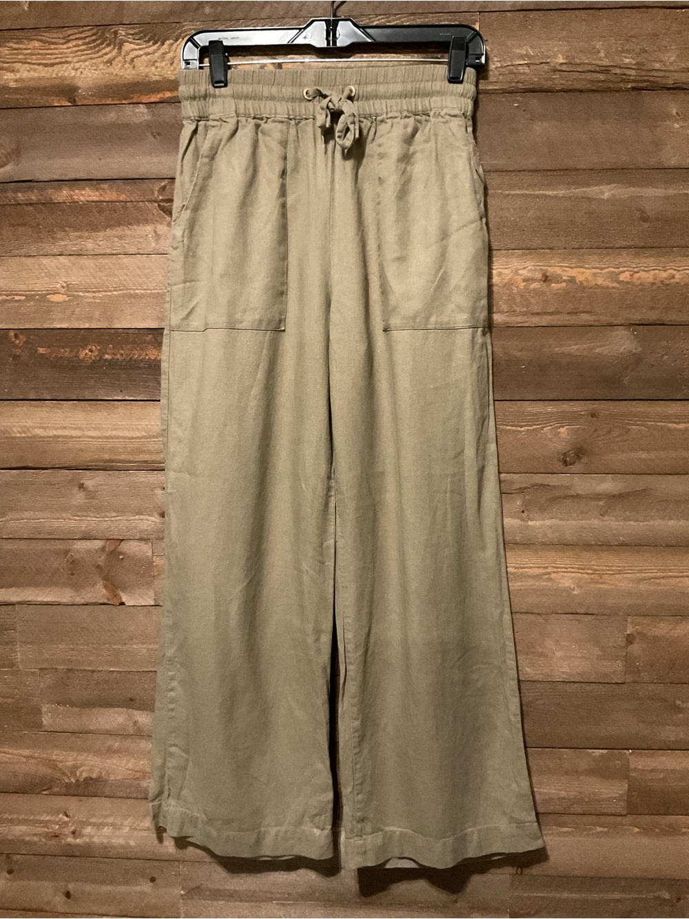 Zenana Light Olive Linen Pull On Drawstring Pants Women’s Size Small